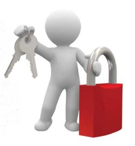 white whitby locksmith figure holding keys and a padlock