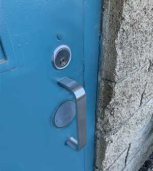 image of blue door with pull handle